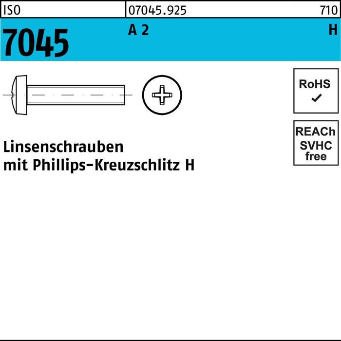 Flachkopfschraube ISO 7045 PH M2x 5-H A 2 200 Stück
