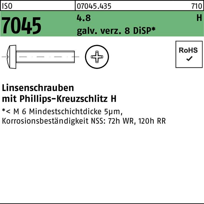 Flachkopfschraube ISO 7045 PH M5x8-H 4.8 galv.verz. 8 DiSP 2000St.