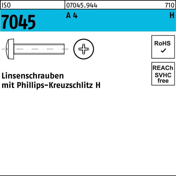 Flachkopfschraube ISO 7045 PH M2,5x 16-H A 4 1000 Stück