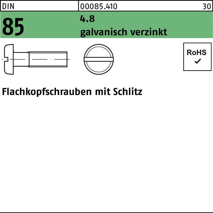 Flachkopfschraube DIN 85/ISO 1580 Schlitz M6x16 4.8 galv.verz. 200St.