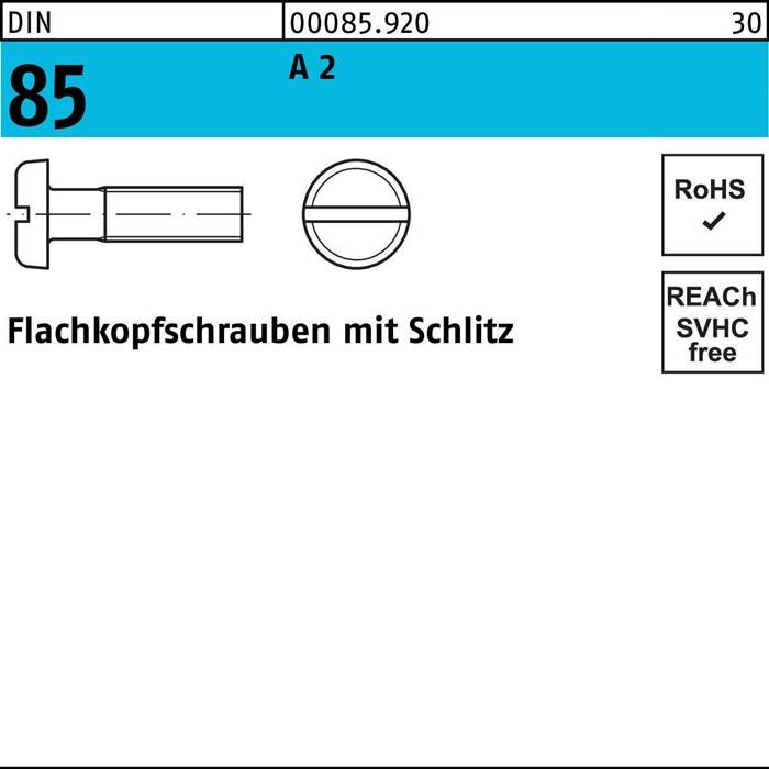 Flachkopfschraube DIN 85/ISO 1580 Schlitz M6x 12 A 2 100 Stück