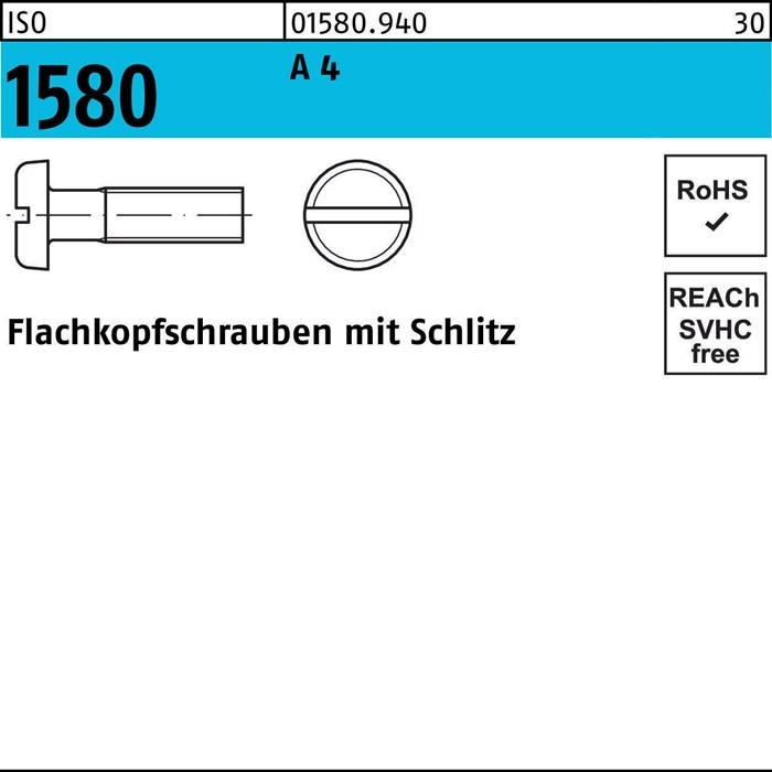 Flachkopfschraube ISO 1580 Schlitz M3x 12 A 4 200 Stück