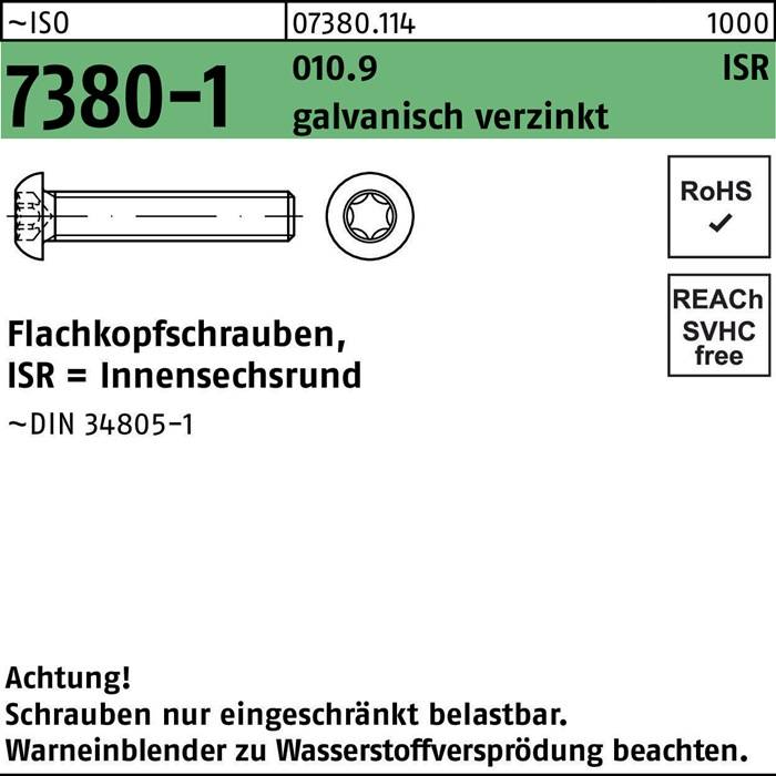 Flachkopfschraube ISO 7380-1 ISR M4x10-T20 010.9 galv.verz. 500St.