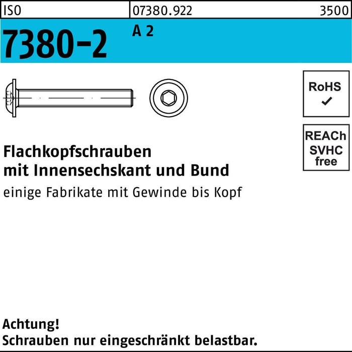 Flachkopfschraube ISO 7380-2 Bund/Innen-6kt M6x 40 A 2 200 Stück