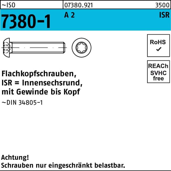 Flachkopfschraube ISO 7380-1 ISR VG M10x 50-T50 A 2 100 Stück