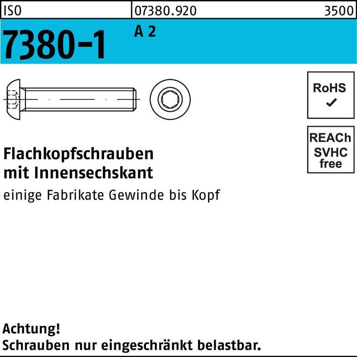 Flachkopfschraube ISO 7380-1 Innen-6kt M3x 20 A 2 500 Stück