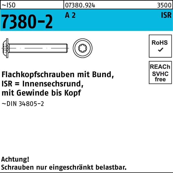 Flachkopfschraube ISO 7380-2 Bund/ISR VG M3x 35-T10 A 2 500Stück