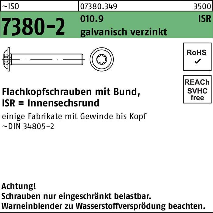 Flachkopfschraube ISO 7380-2 Bund/ISR M5x25-T25 10.9 galv.verz. 500St.