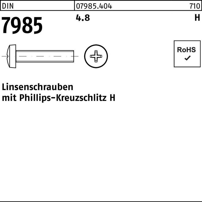 Linsenschraube DIN 7985 PH M4x 25-H 4.8 1000 Stück