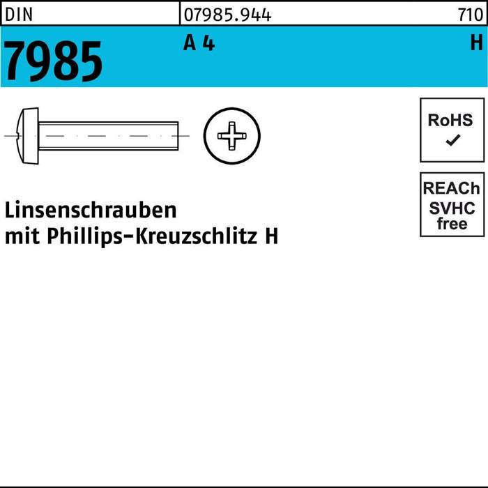 Linsenschraube DIN 7985 PH M2x 16-H A 4 1000 Stück