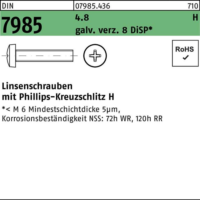 Linsenschraube DIN 7985 PH M5x20-H 4.8 galv.verz. 8 DiSP 1000St.