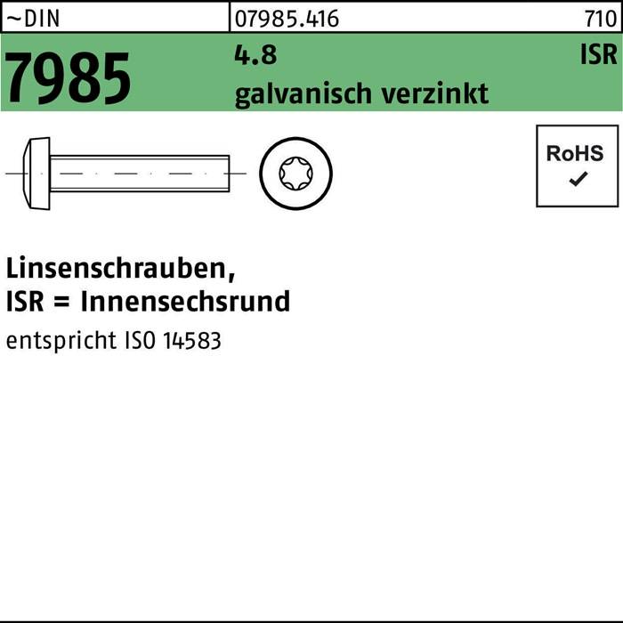 Linsenschraube DIN 7985 ISR M4x32-T20 4.8 galv.verz. 1000St.
