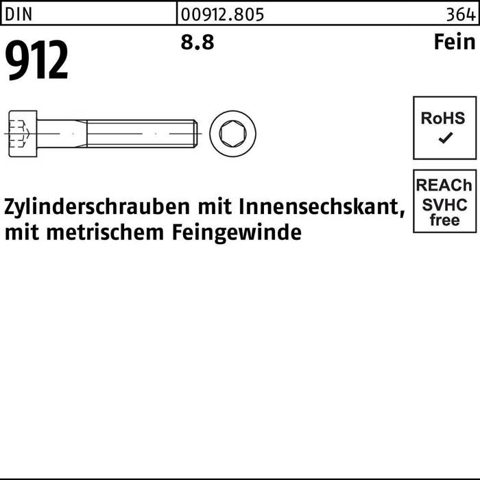 Zylinderschraube DIN 912 Innen-6kt M10x1,25x 30 8.8 200 Stück