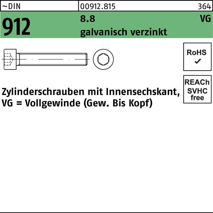 Zylinderschraube DIN 912 Innen-6kt VG M12x60 8.8 galv.verz. 100St.