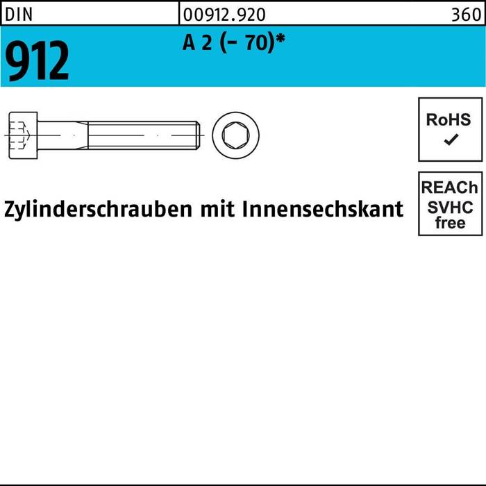 Zylinderschraube DIN 912 Innen-6kt M20x 90 A 2 (- 70) 1 Stück