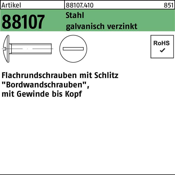 Flachrundschraube R 88107 Schlitz VG M8x55 Stahl 4.6 galv.verz. 200St.
