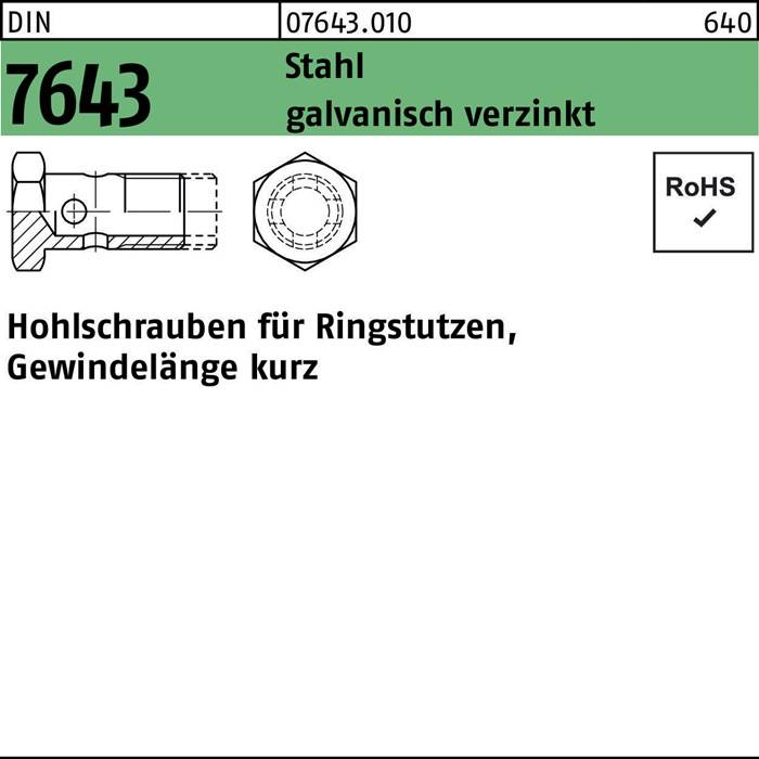 Hohlschraube DIN 7643 4-5-3 M8x1 Stahl galv.verz. 50 Stück