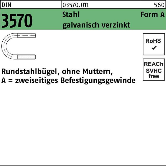 Rundstahlbügel DIN 3570 o.Mutter A 52/NW 40 Stahl galv.verz. 100Stück