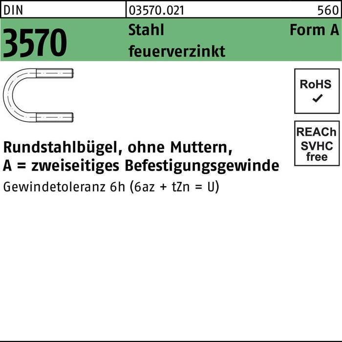 Rundstahlbügel DIN 3570 o.Mutter A 176/NW 150 Stahl feuerverz. 10 Stück