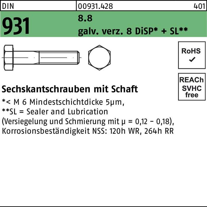 Sechskantschraube mit Schaft: DIN 933, M6 Metrisch, verzinkt, RoHS-konform. Verwendet für Abdichtung und Schmierung mit spezifiziertem Widerstand.