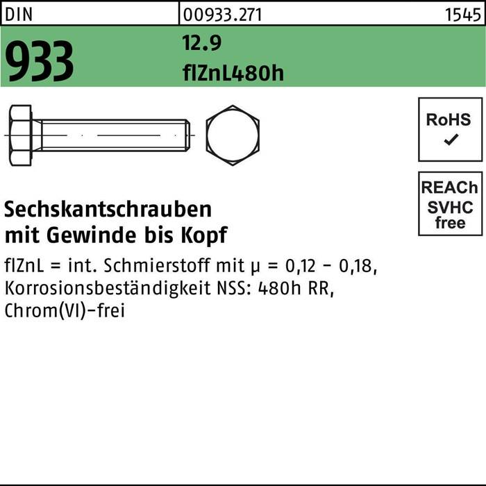Sechskantschraube mit geschmierten Gewinde, metrische Abmessungen. Konformität: RoHS und REACH. Stahlgüte: 8.8, ISO-Einstufung: ISO 898-1. Chrom(VI)-frei.