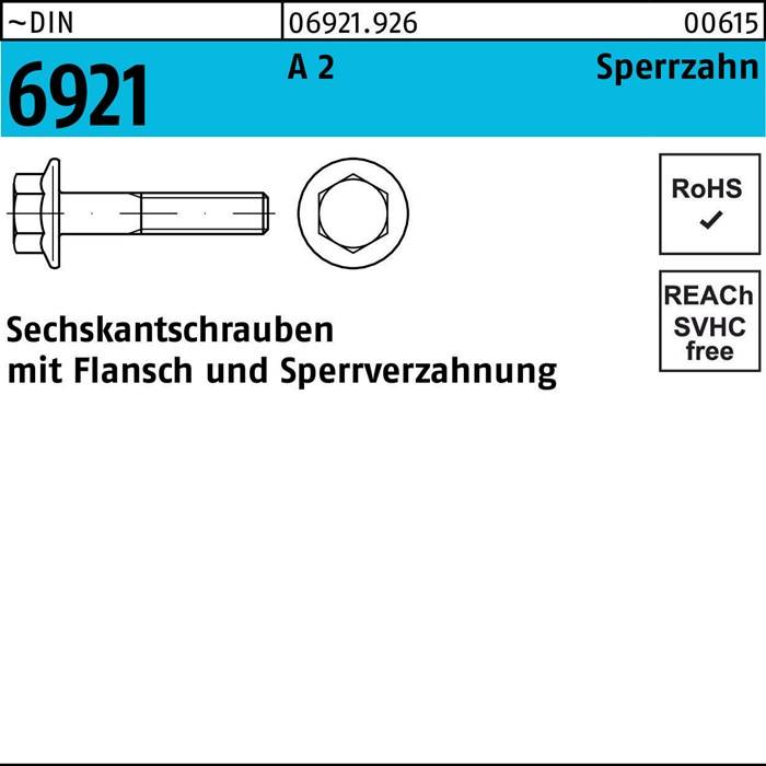 Sechskantschraube DIN 6921 Flansch M10x 50 A 2 Sperrzahnung 100 Stück