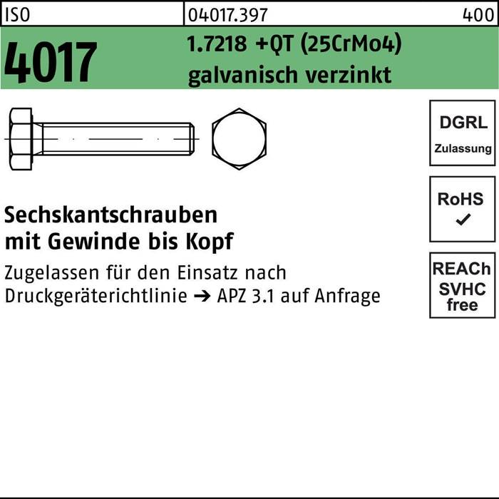 Sechskantschraube ISO 4017 VG M24x85 1.7218 +QT (25CrMo4) galv.verz. 10St.