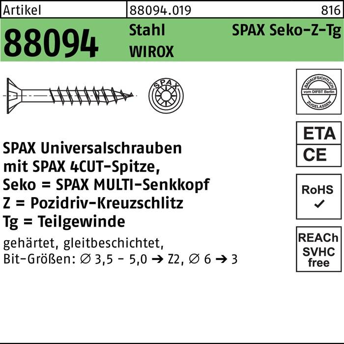 Schraube R 88094 SEKO Spitze/PZ 3,5x50/32-Z TG Sta galv.verz. WIROX 500St. SPAX