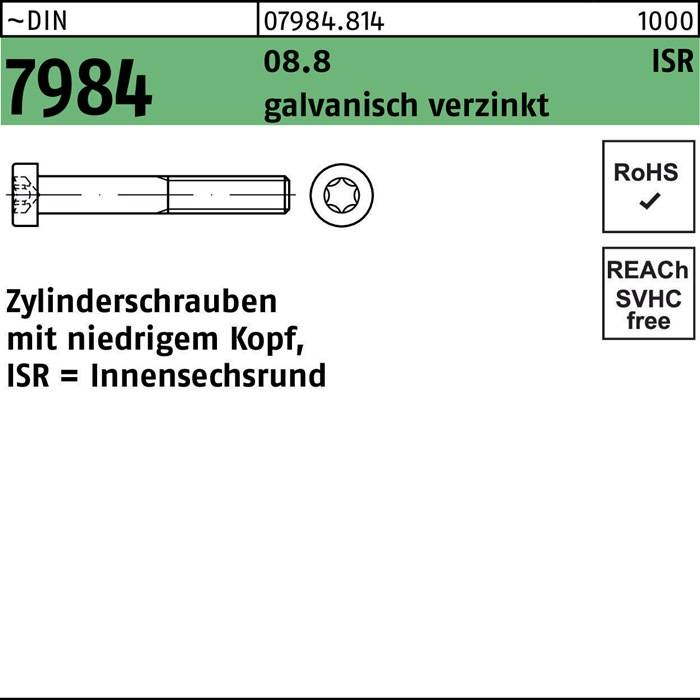 Zylinderschraube DIN 7984 ISR M3x8-T10 8.8 galv.verz. 500St.