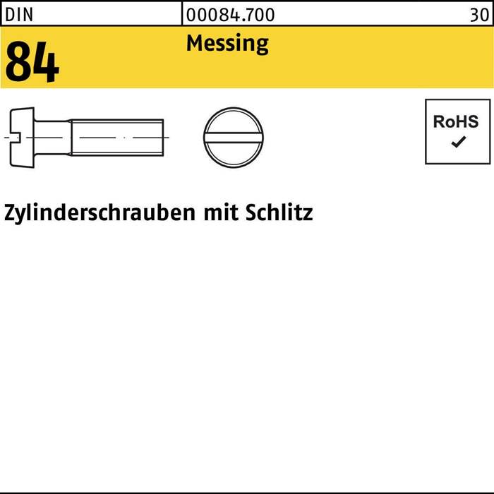 Zylinderschraube DIN 84/ISO 1207 Schlitz M6x 16 Messing 200 Stück