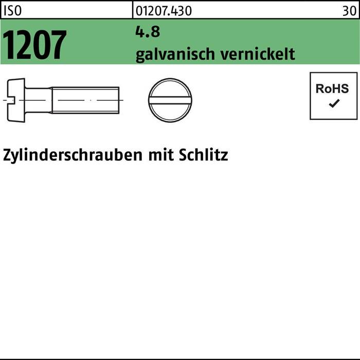 Zylinderschraube ISO 1207 Schlitz M4x 16 4.8 galv. vernickelt 2000Stück