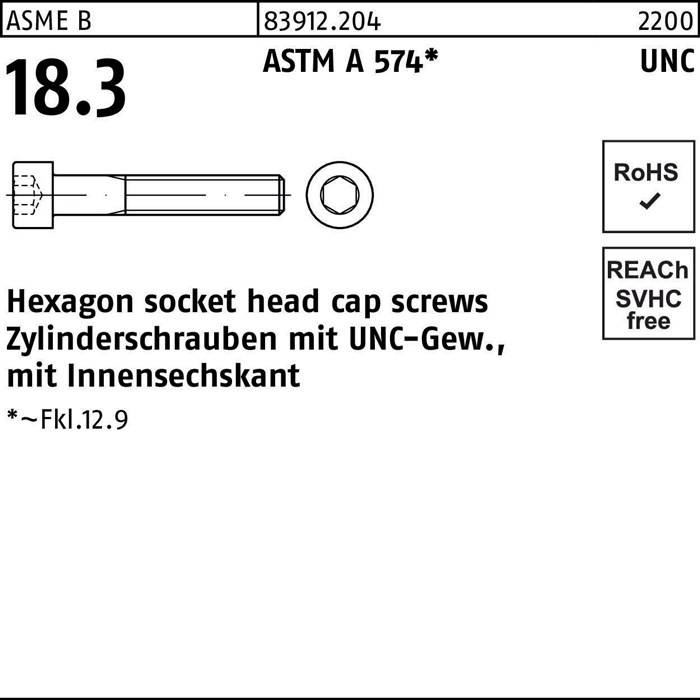 Zylinderschraube R 83912 UNC-Gewinde/Innen-6kt 1 1/4x 6 ASTM A 574 10Stück