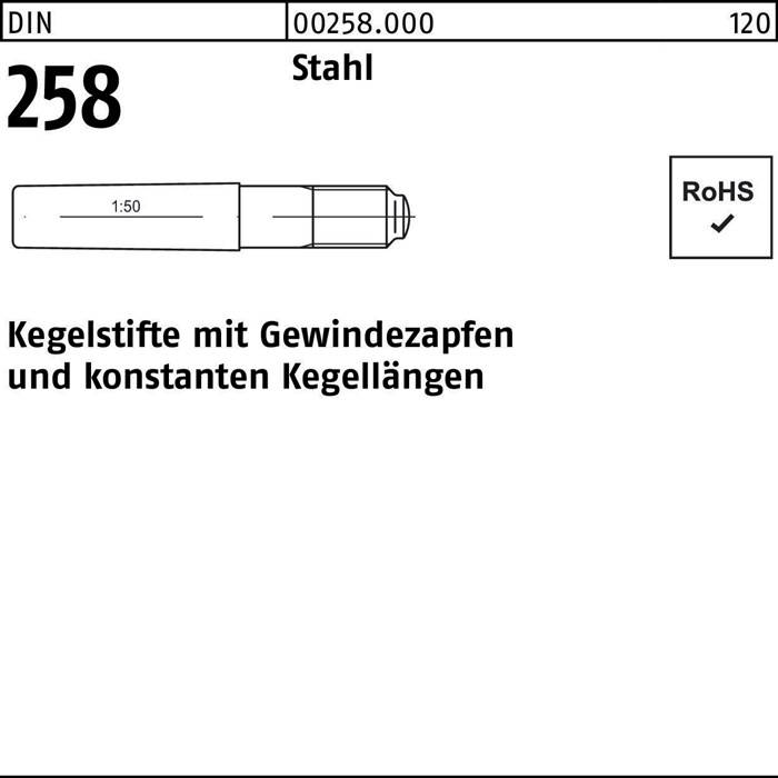 Kegelstift DIN 258 Gewindezapfen 5x 40 Stahl 100 Stück