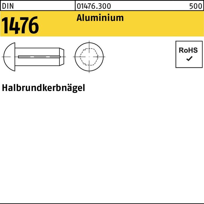 Halbrundkerbnagel DIN 1476 2x 6 Aluminium 500 Stück