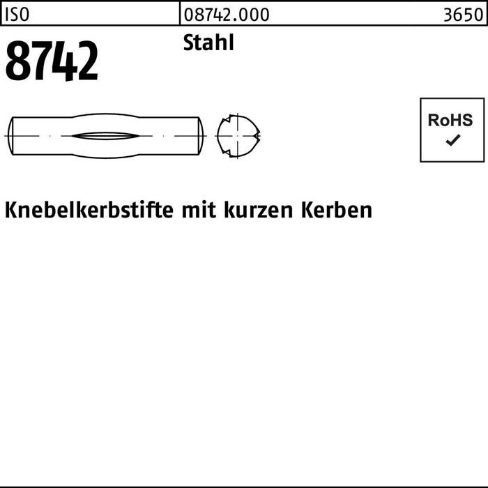Knebelkerbstift ISO 8742 kurzen Kerben 8x 55 Stahl 100 Stück