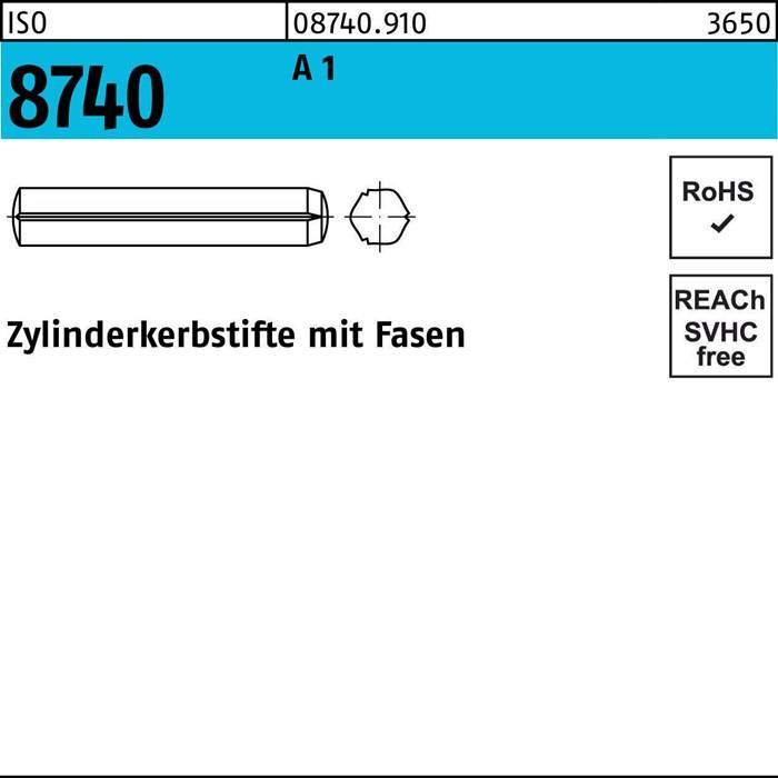 Zylinderkerbstift ISO 8740 Fasen 8x 45 A 1 100 Stück