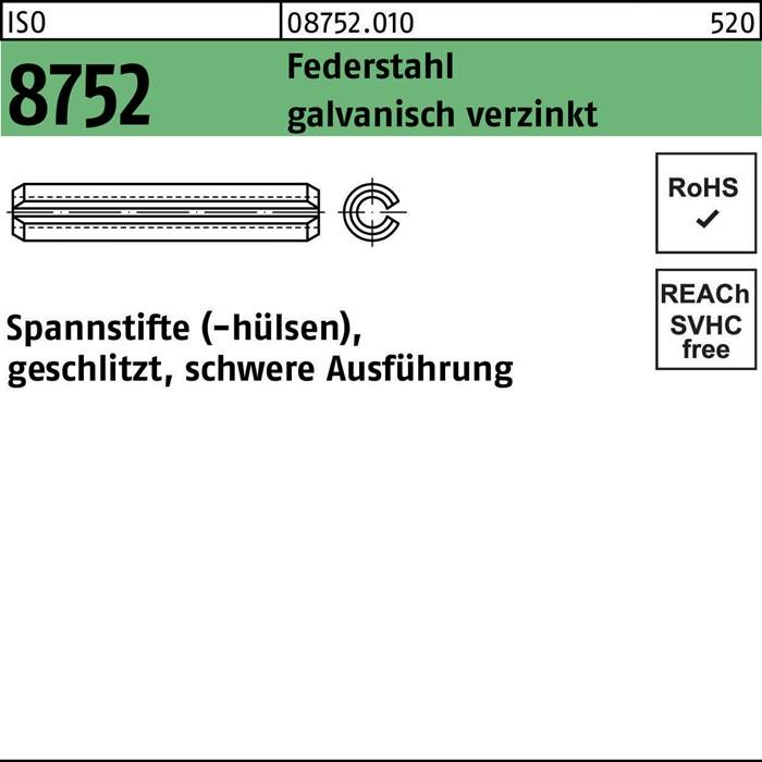 Spannstift ISO 8752 geschlitzt 4x28 Federstahl galv.verz. schwere Ausf. 500St.