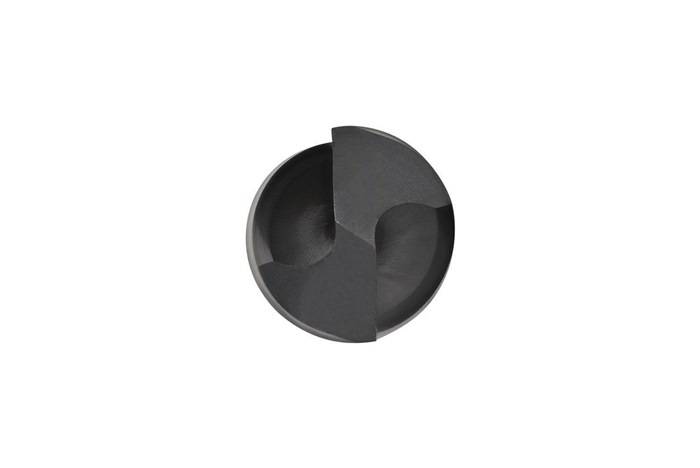 Ein rundes, schwarzes, modernes Aschenbecher mit zwei Aussparungen zum Halten von Zigaretten, mit einem schlichten, minimalistischen Design.