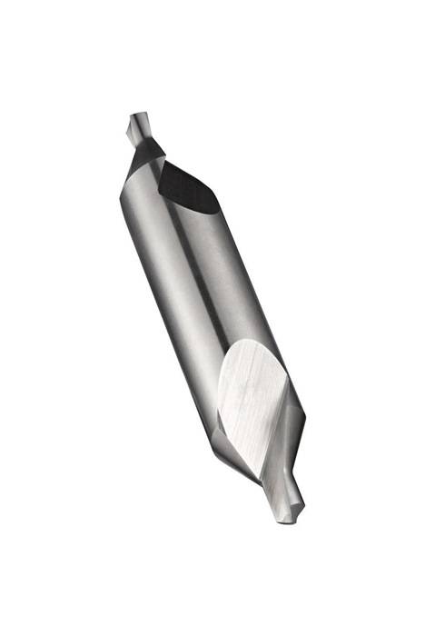 Ein Zentrierbohrer aus Metall mit konischer Spitze, der zum Erstellen von Startlöchern oder zum Zentrieren auf einem Werkstück bei Bearbeitungsprozessen verwendet wird.