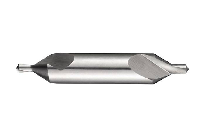 Ein silberner, doppelendiger Bohrer mit spitzen Enden und symmetrischem Design, geeignet für Metallbearbeitung und präzise Bohrvorgänge.
