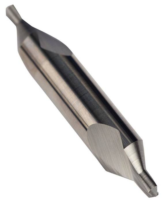 Ein metallischer Bohrer mit einer spitzen Spitze, der zum präzisen Schneiden oder Bohren entwickelt wurde, vor einem einfarbigen weißen Hintergrund.