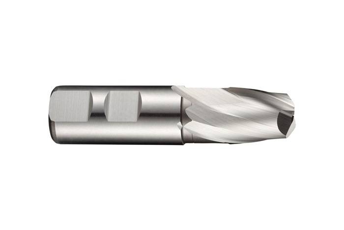Nahaufnahme eines Metallbohrers, die detaillierte Rillen und Design zeigt, verwendet in der Bearbeitung zum Schneiden oder Bohren von Materialien.