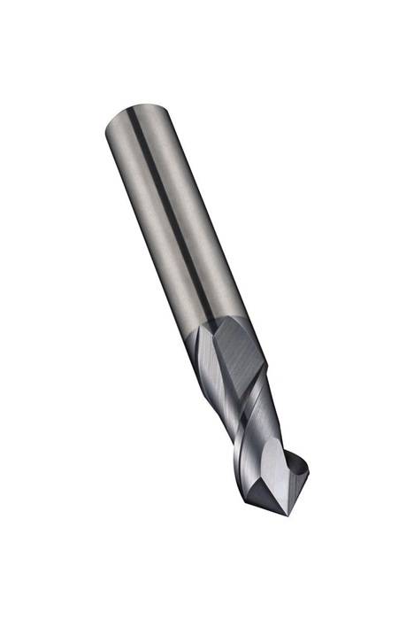 Eine Nahaufnahme eines metallischen Bohrers mit einer scharfen, spiralförmigen Geometrie, der zum Schneiden und Bearbeiten harter Materialien verwendet wird.