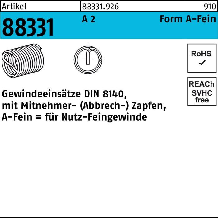 Gewindeeinsatz R 88331 FormA-Fein M20x1,5x30 A 2 10 Stück AMECOIL