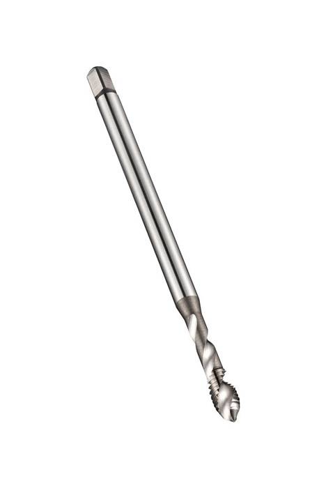 Ein Metallbohrer mit geradem Schaft und Spiralnuten, entwickelt zum Schneiden und Formen von Materialien. Er hat eine glänzende, metallische Oberfläche.
