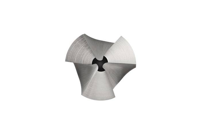 Ein Metallbohrer mit einem einzigartigen dreieckigen Klingendesign, der zum Schneiden oder Bohren von Materialien verwendet wird.