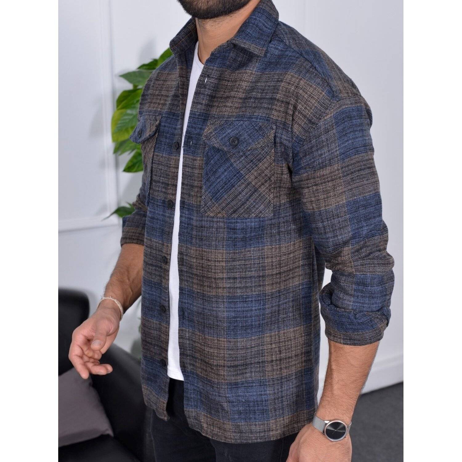 Flanellhemd H-263 Flanellhemd Kariert Hemd Holzfällerhemd Herren Holzfäller Baumwolle Blau M