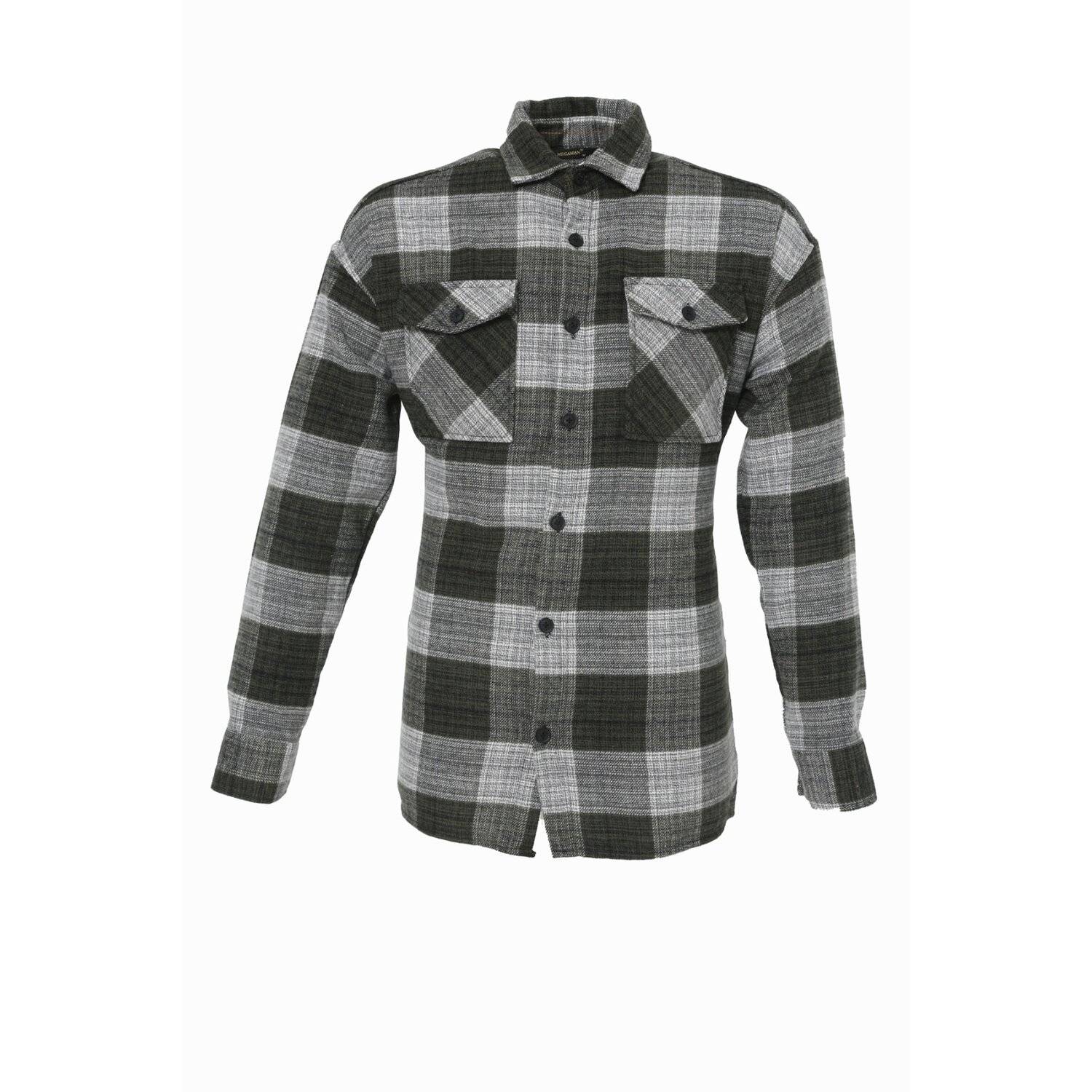 Flanellhemd H-263 Flanellhemd Kariert Hemd Holzfällerhemd Herren Holzfäller Baumwolle Navygrün M