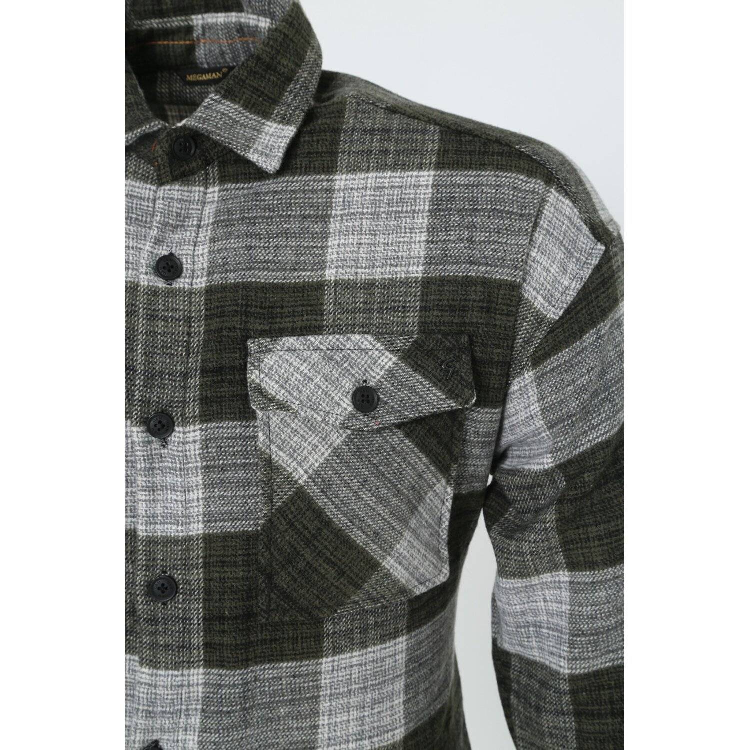 Flanellhemd H-263 Flanellhemd Kariert Hemd Holzfällerhemd Herren Holzfäller Baumwolle Navygrün 2XL