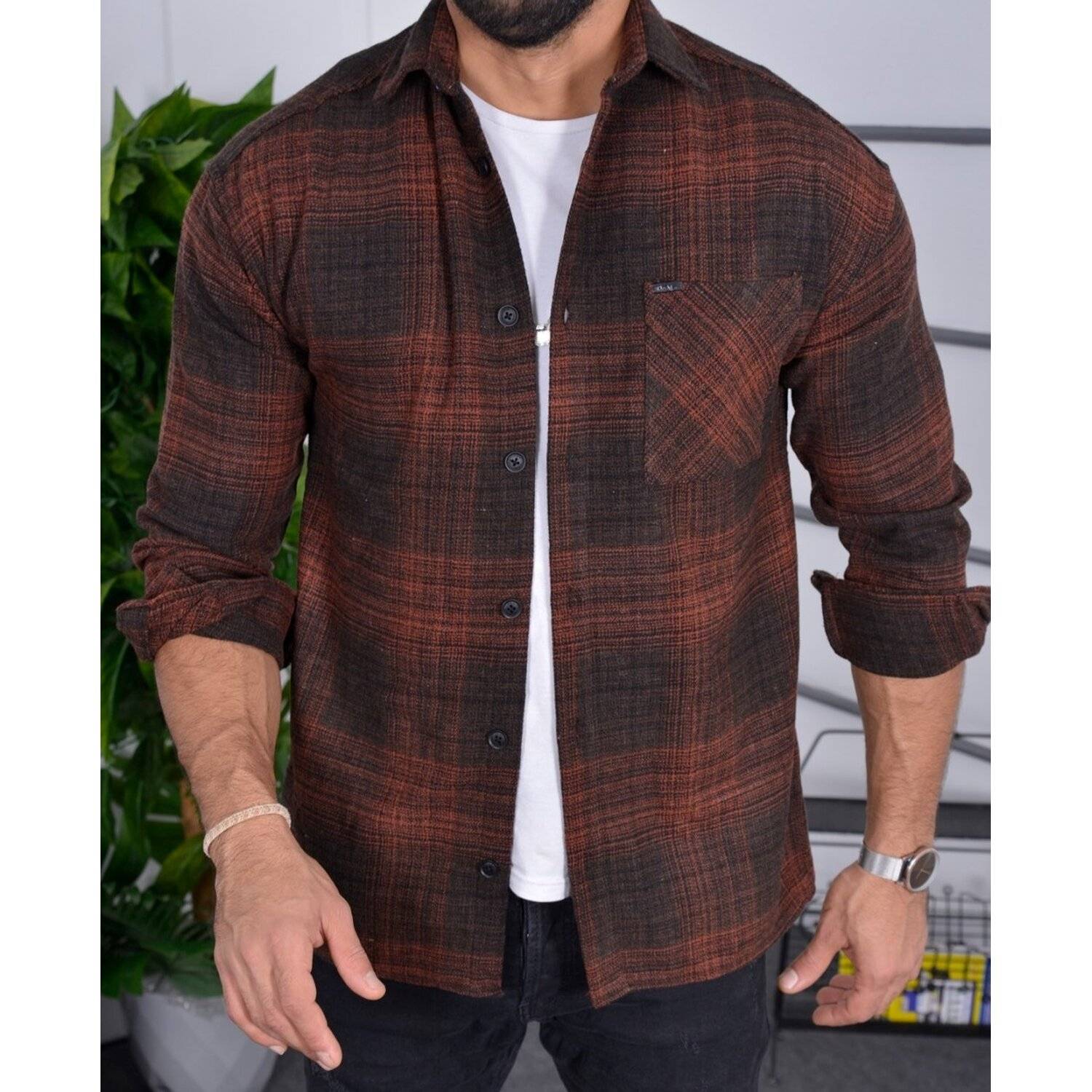 Flanellhemd H-264 Flanellhemd Kariert Hemd Holzfällerhemd Herren Holzfäller Baumwolle Brusttasche Orange M